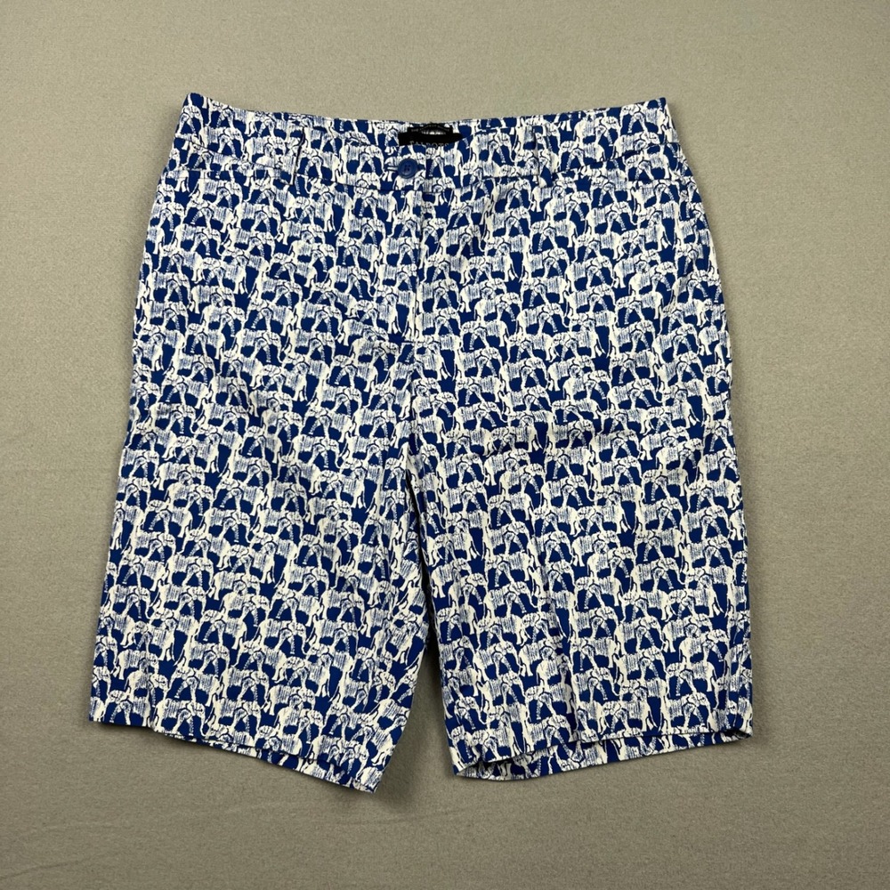 Talbots Womens 8 Blue White Elephant AOP Print The Perfect Short Bermuda Shorts